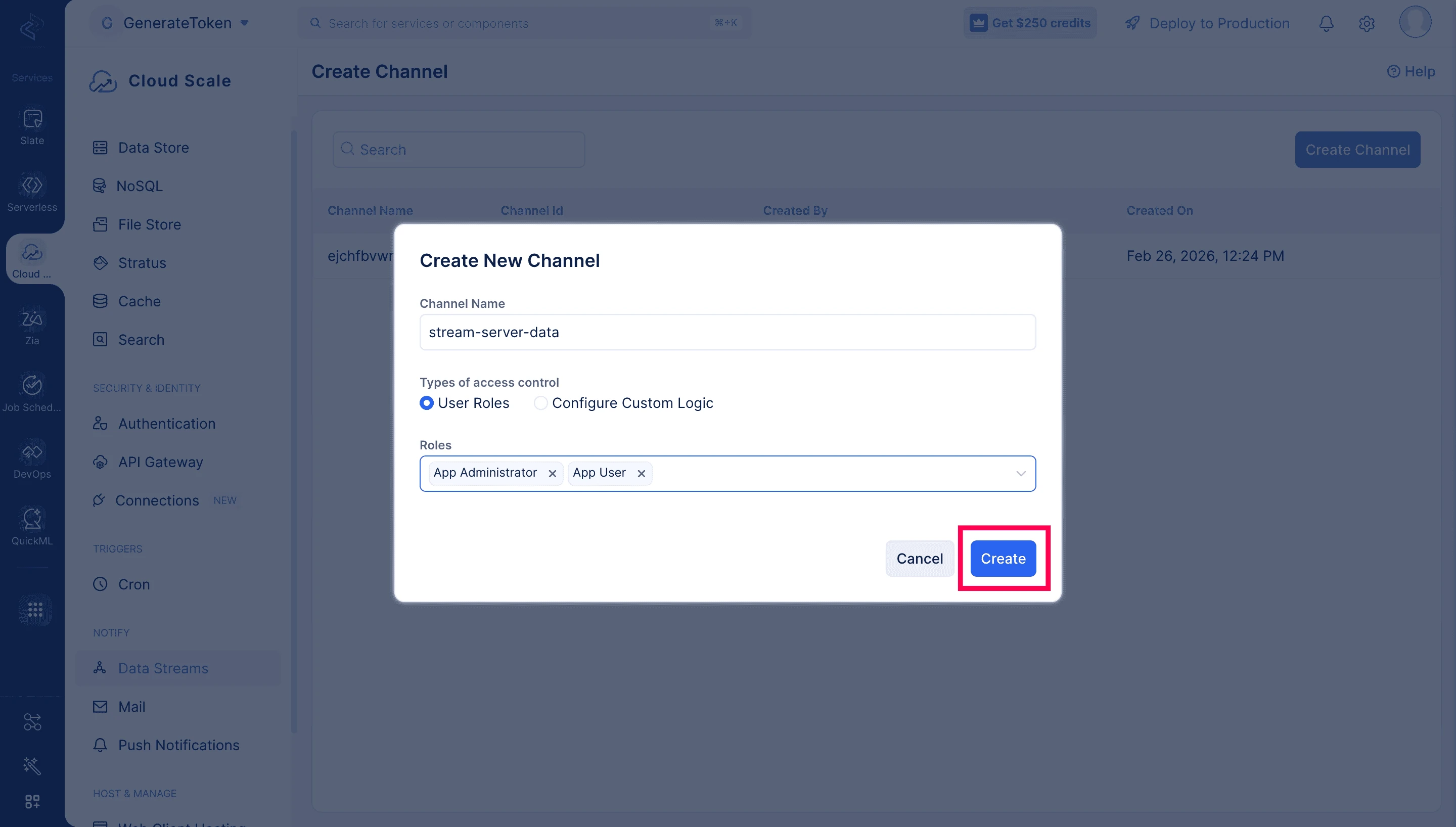Create button to finalize channel creation