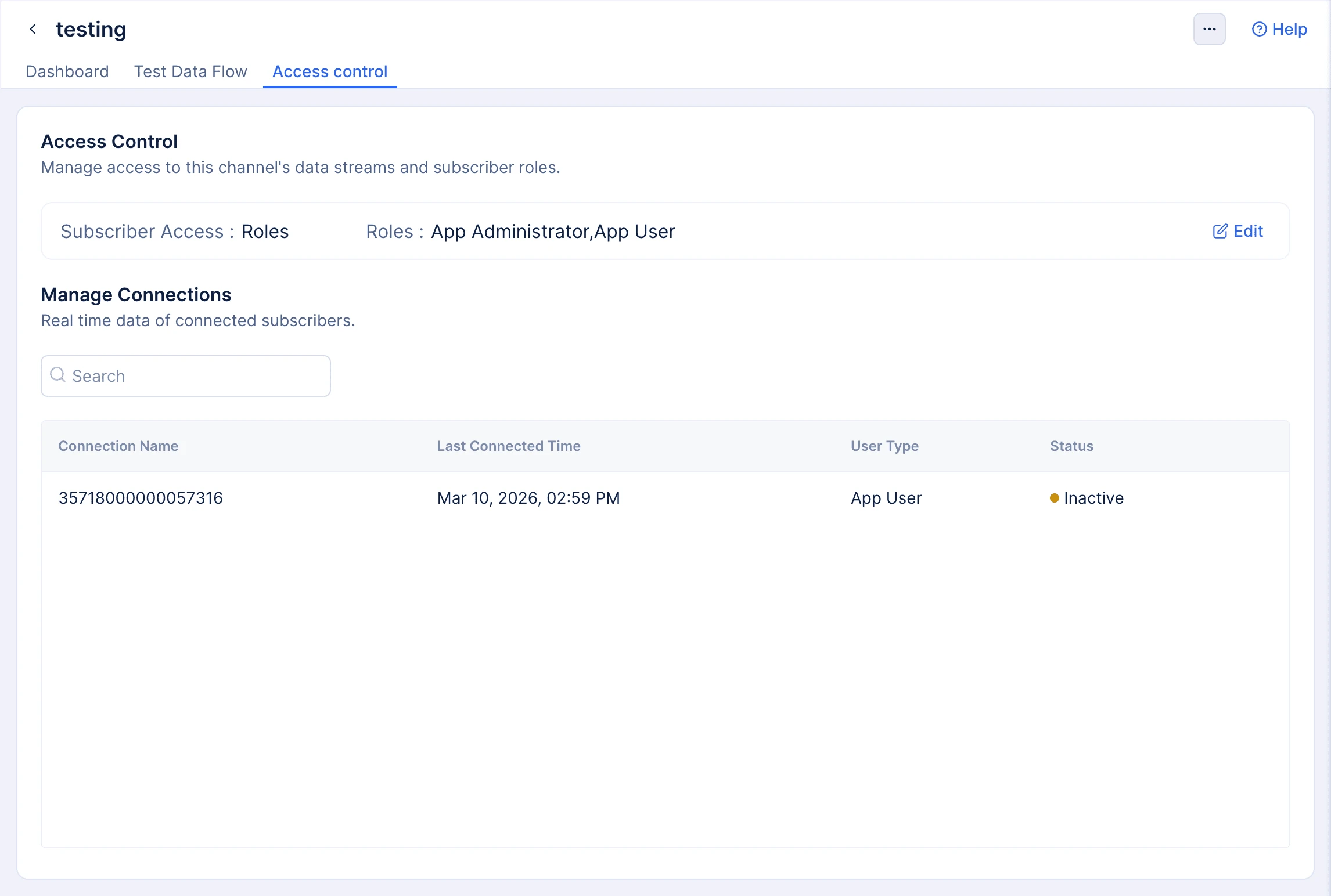 List of subscriber connections in Manage Connections