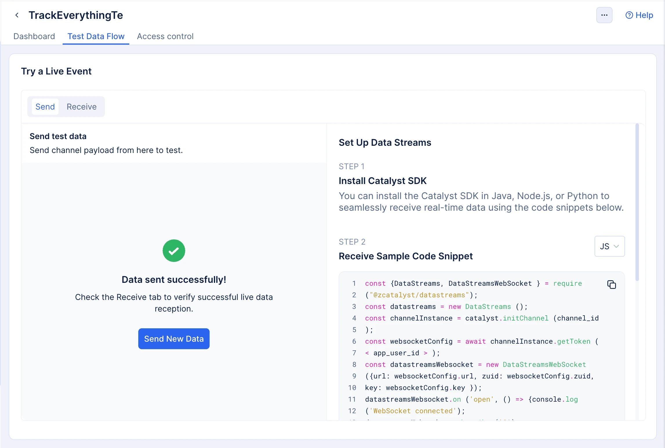 Enter payload and send test data