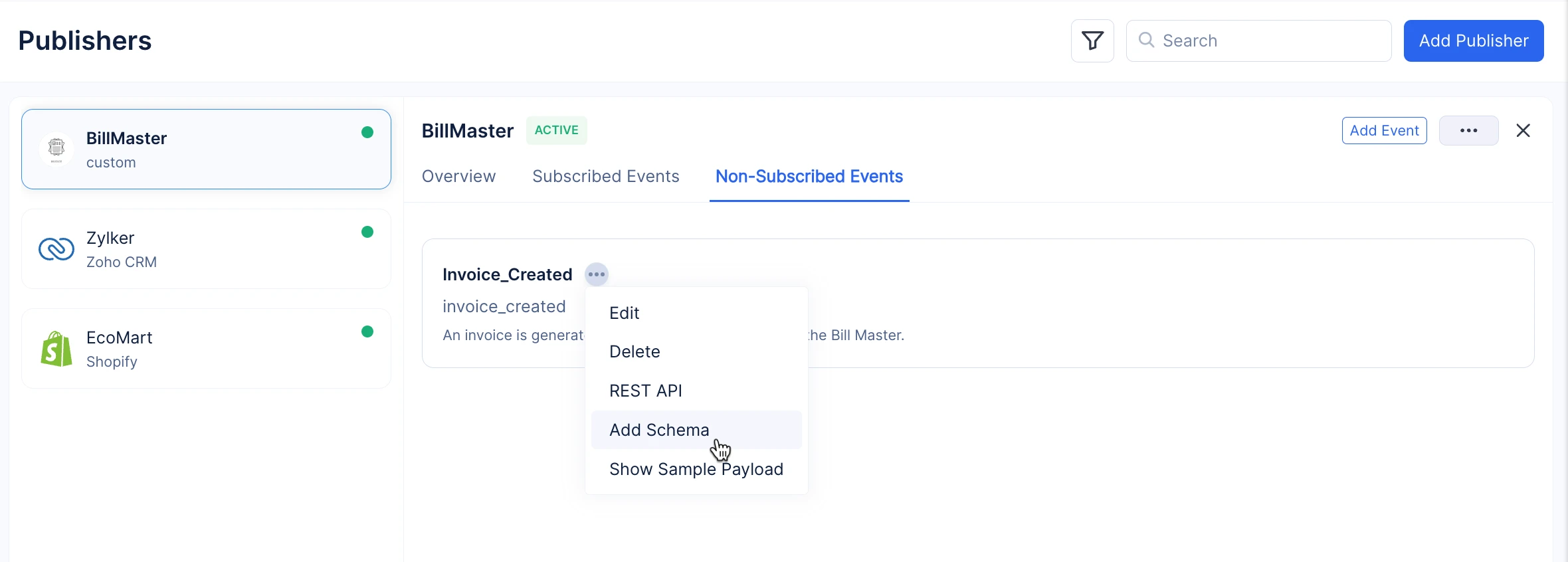 Selecting the desired Custom Publisher