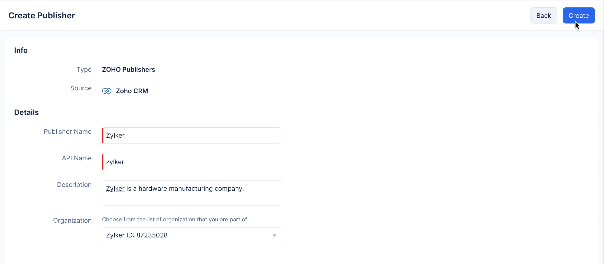 Creating a Zoho Publisher