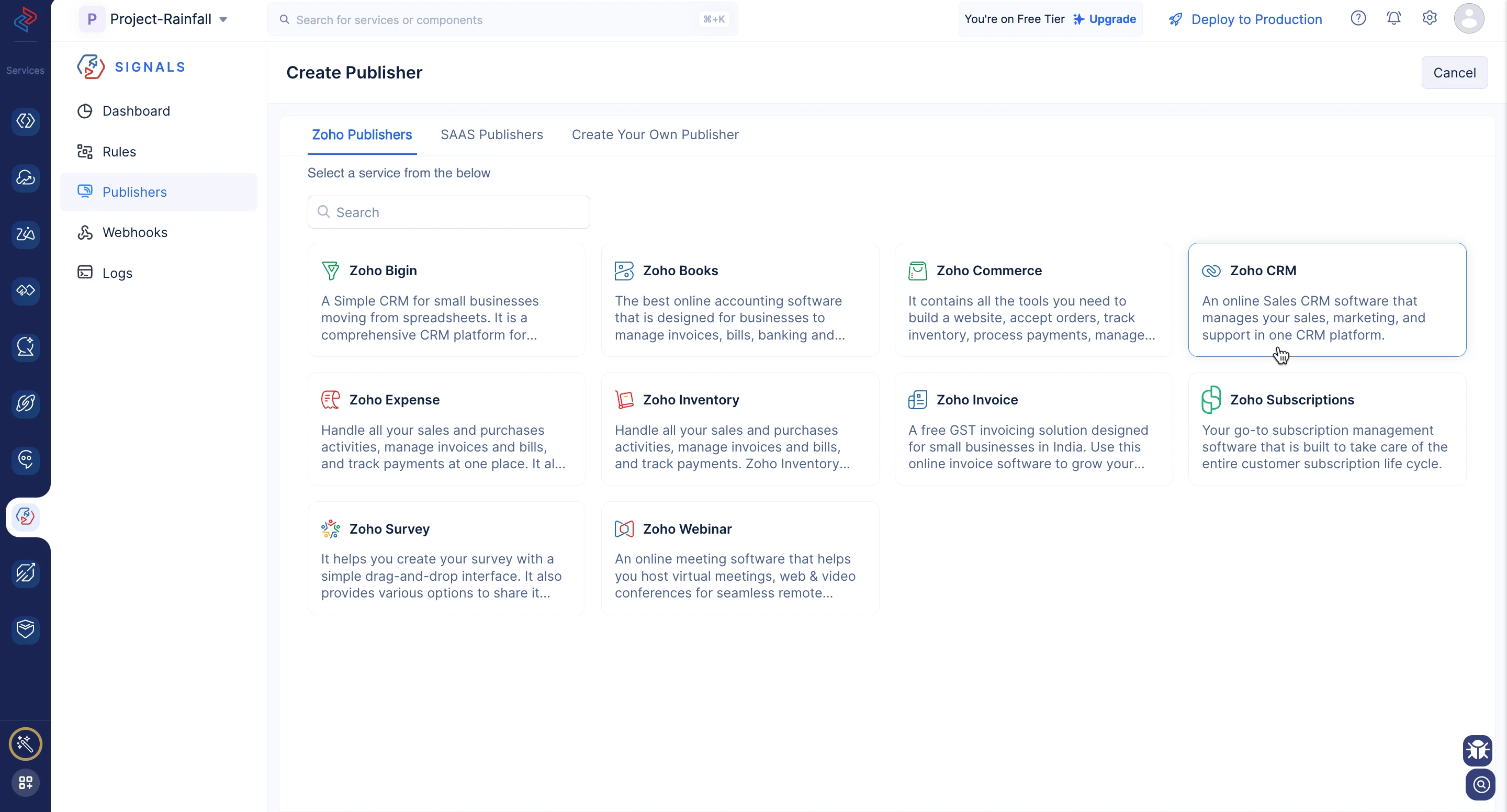 Default Zoho Services
