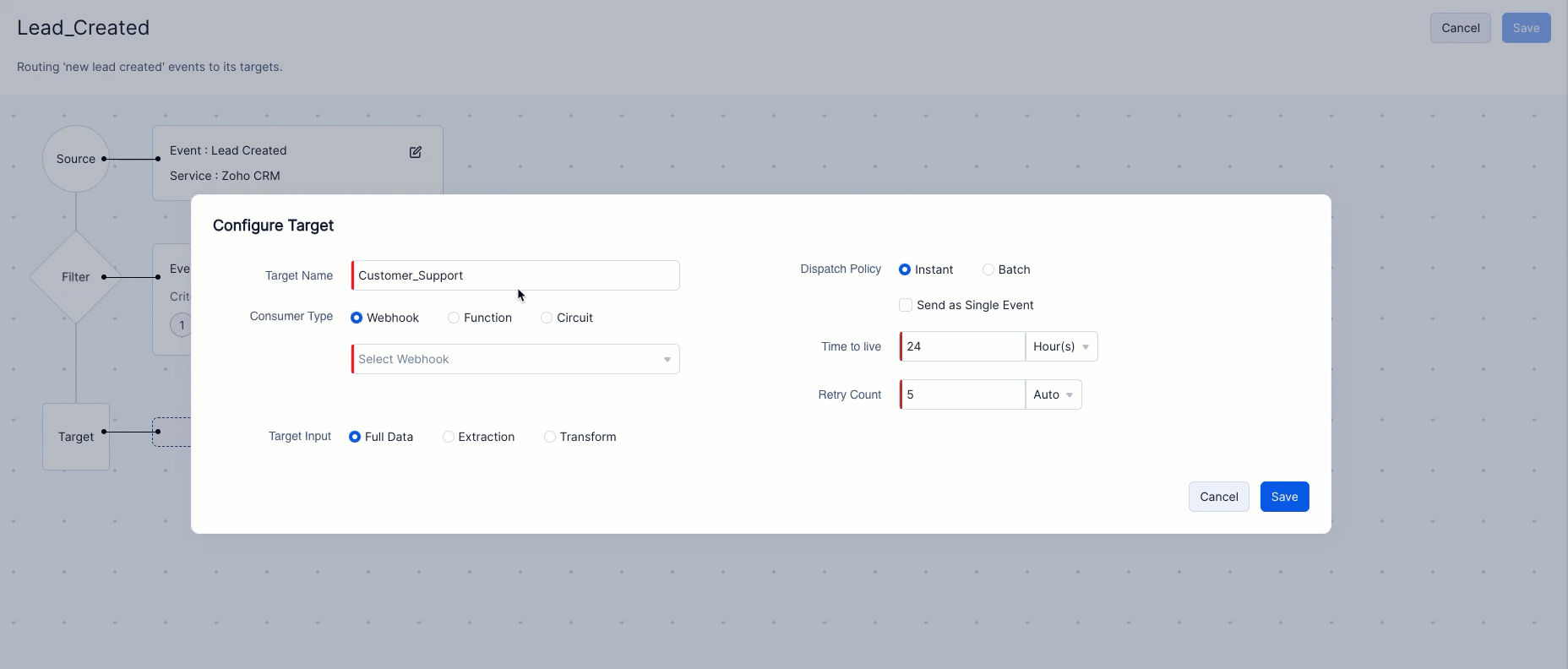 Customized headers and parameters