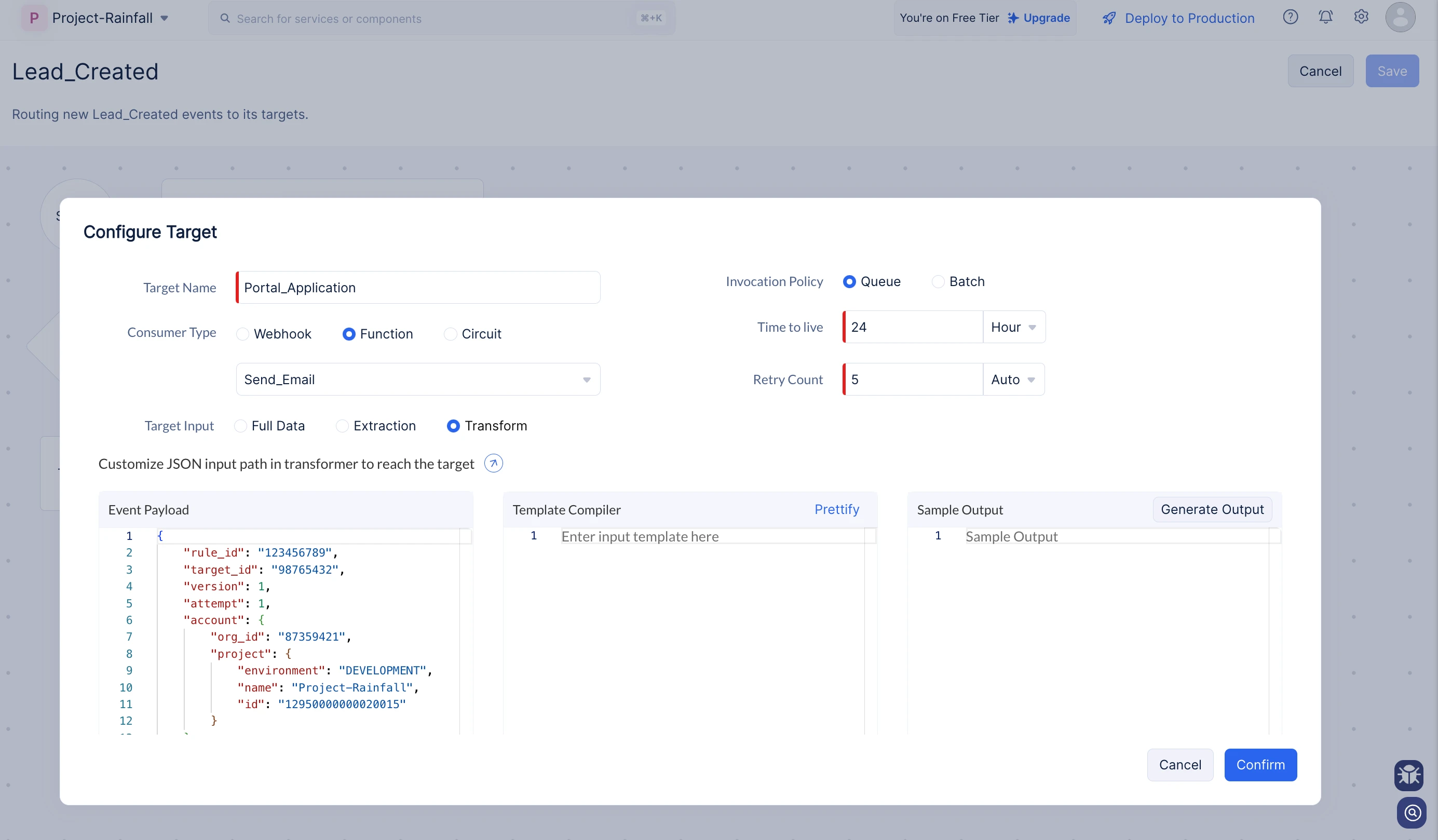 Transforming the desired keys of an event
