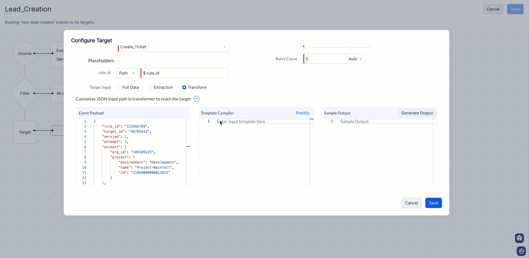 Complex transformation of an event body