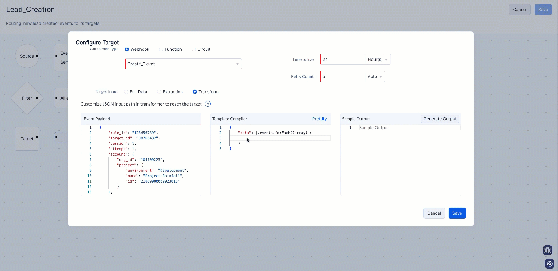 Complex transformation of an event body
