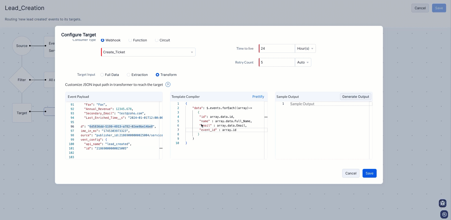 Complex transformation of an event body