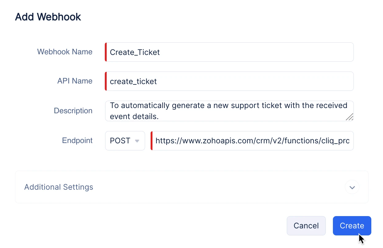 Creating a webhook