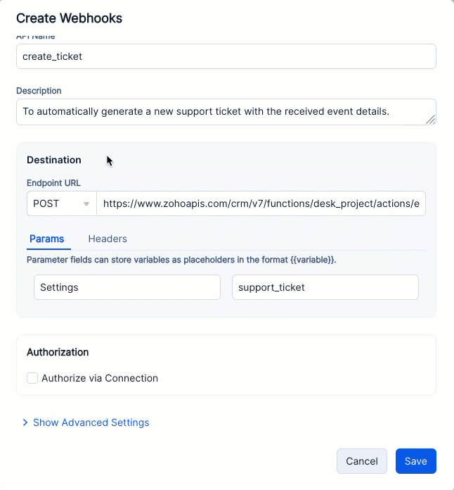 Creating custom parameters and headers
