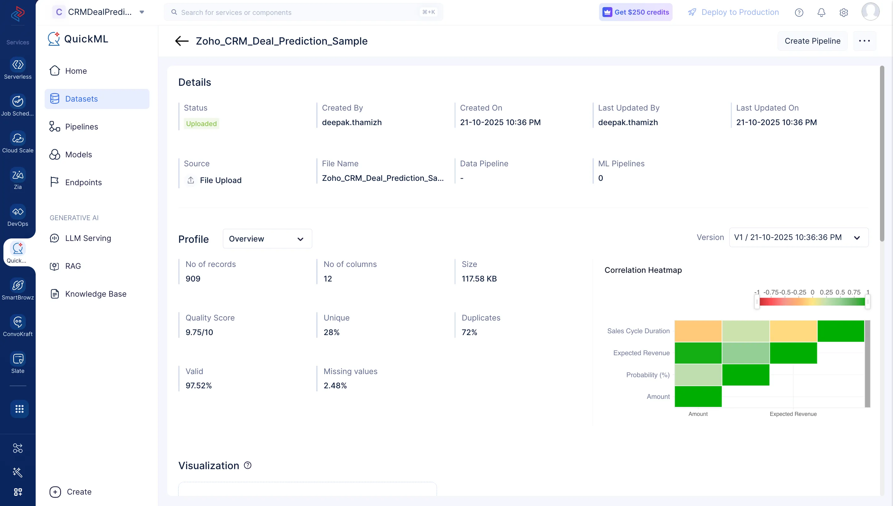 Dataset details page
